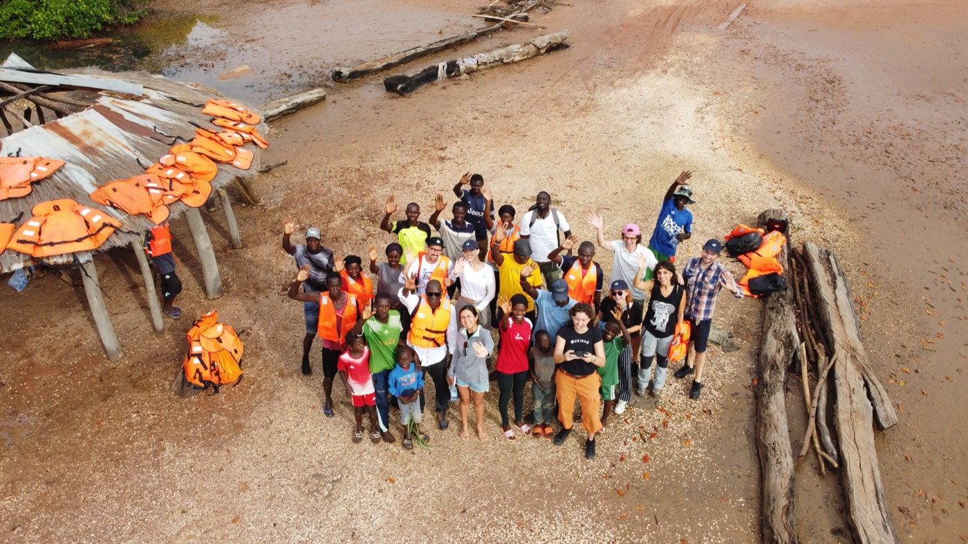 Community members at a field project site.